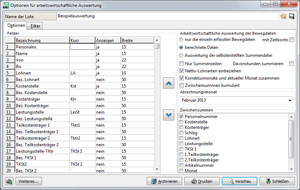 Optionen für arbeitswirtschaftliche Auswertung